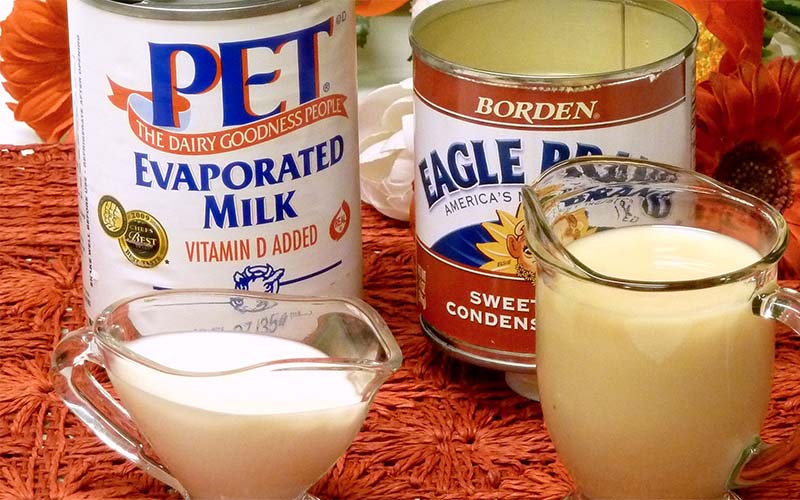 The only difference between evaporated milk and condensed milk is the sugar composition